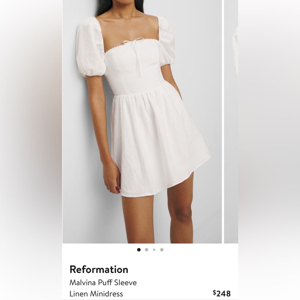 Reformation White Puff Sleeve Mini Dress